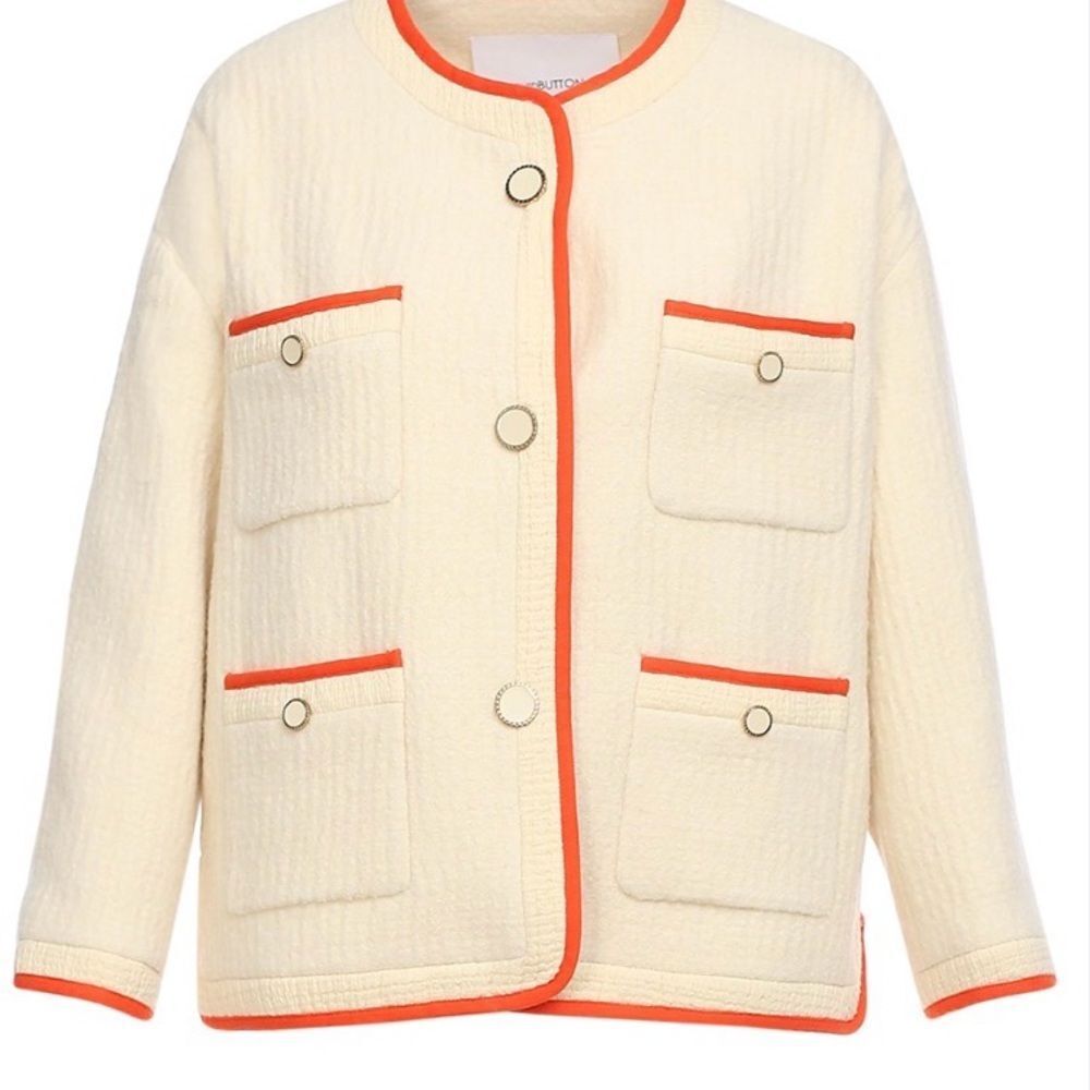Pushbutton jacket lined Textured wool blended in Women's size L